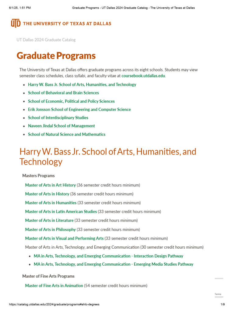 Graduate Programs - UT Dallas 2024 Graduate Catalog - The University of ...