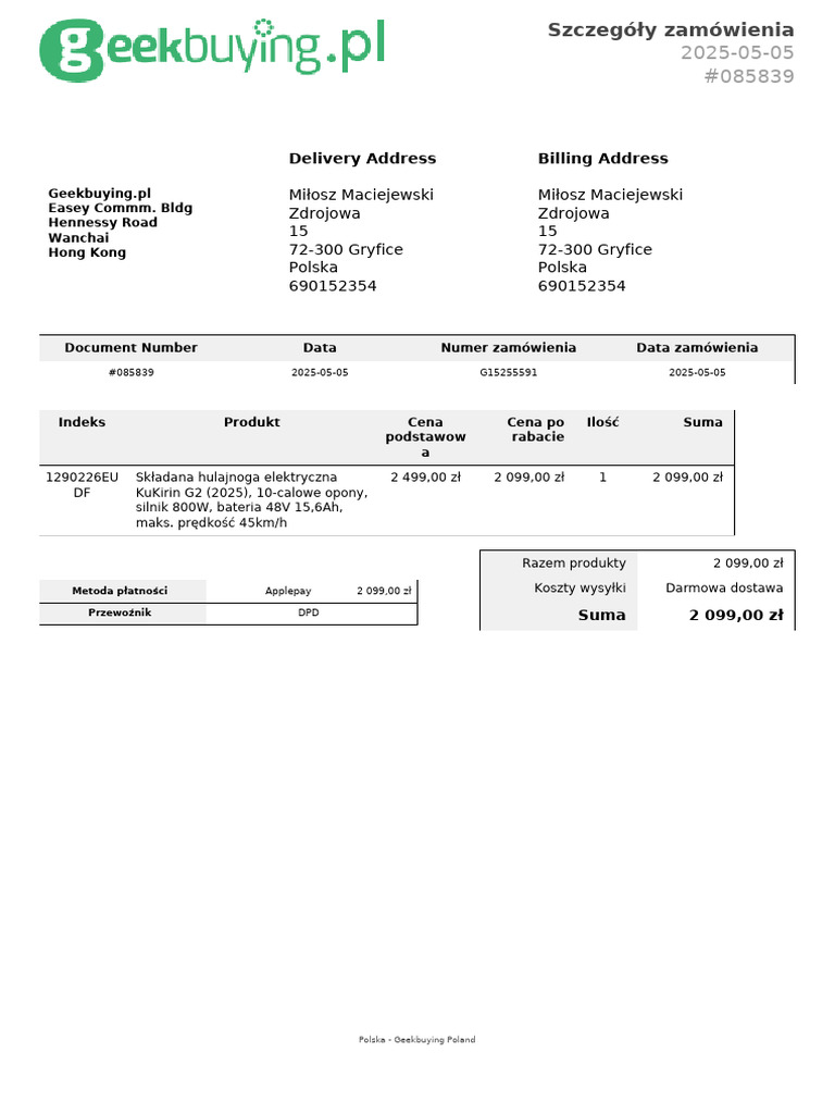 Delivery Address Billing Address | PDF