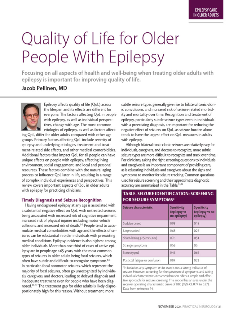 Quality of Life For Older People With Epilepsy | PDF | Epilepsy | Neurology