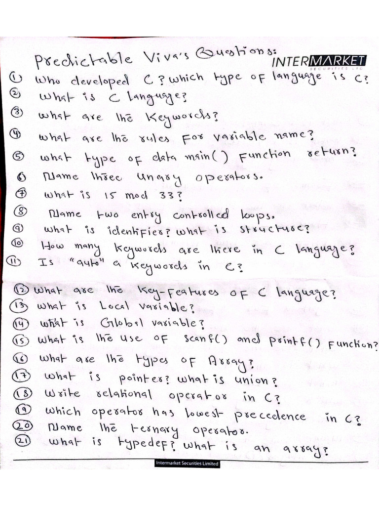 Expected Viva Questions For C Language. | PDF