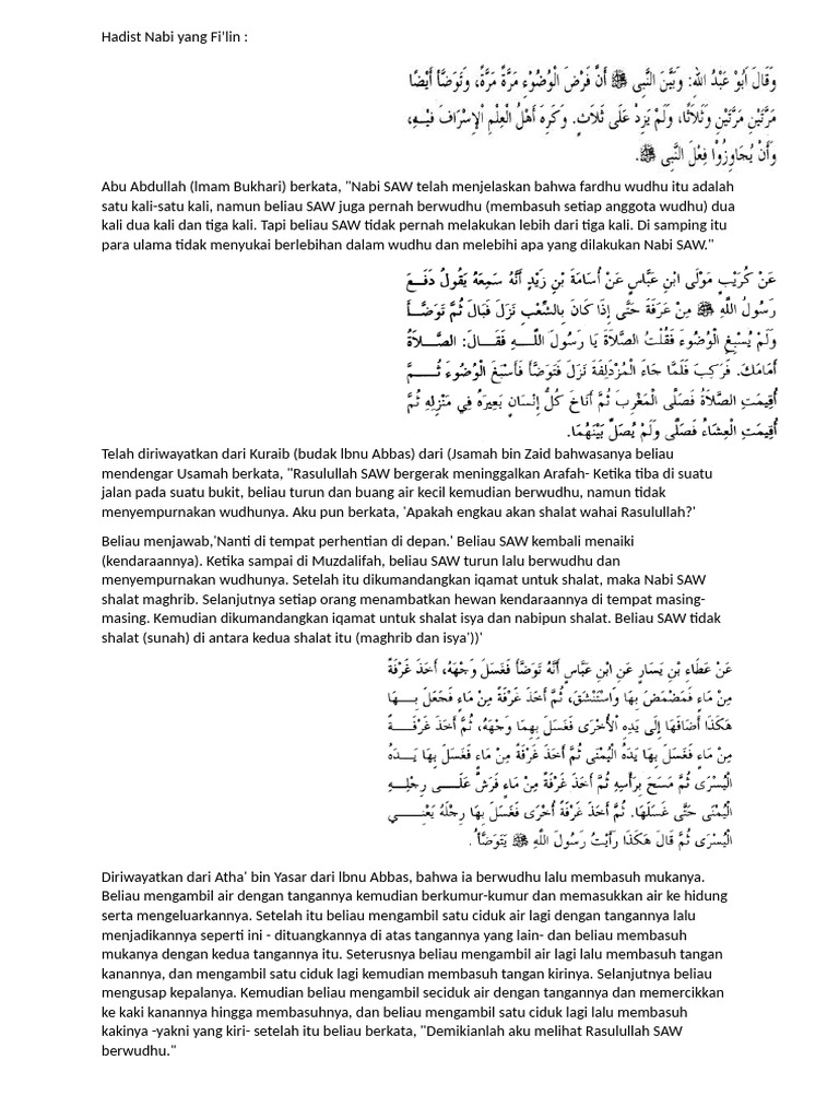 Panduan Wudhu Berdasarkan Hadist Nabi | PDF
