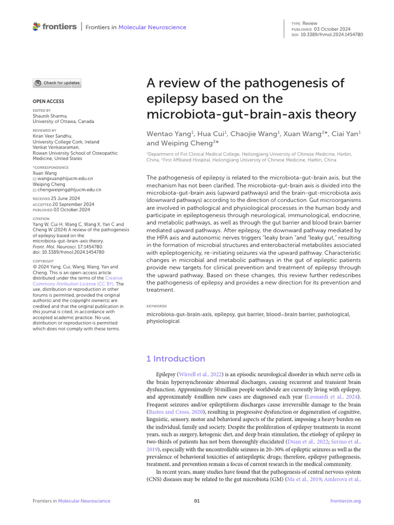 A Review of The Pathogenesis of Epilepsy Based On The Microbiota ...
