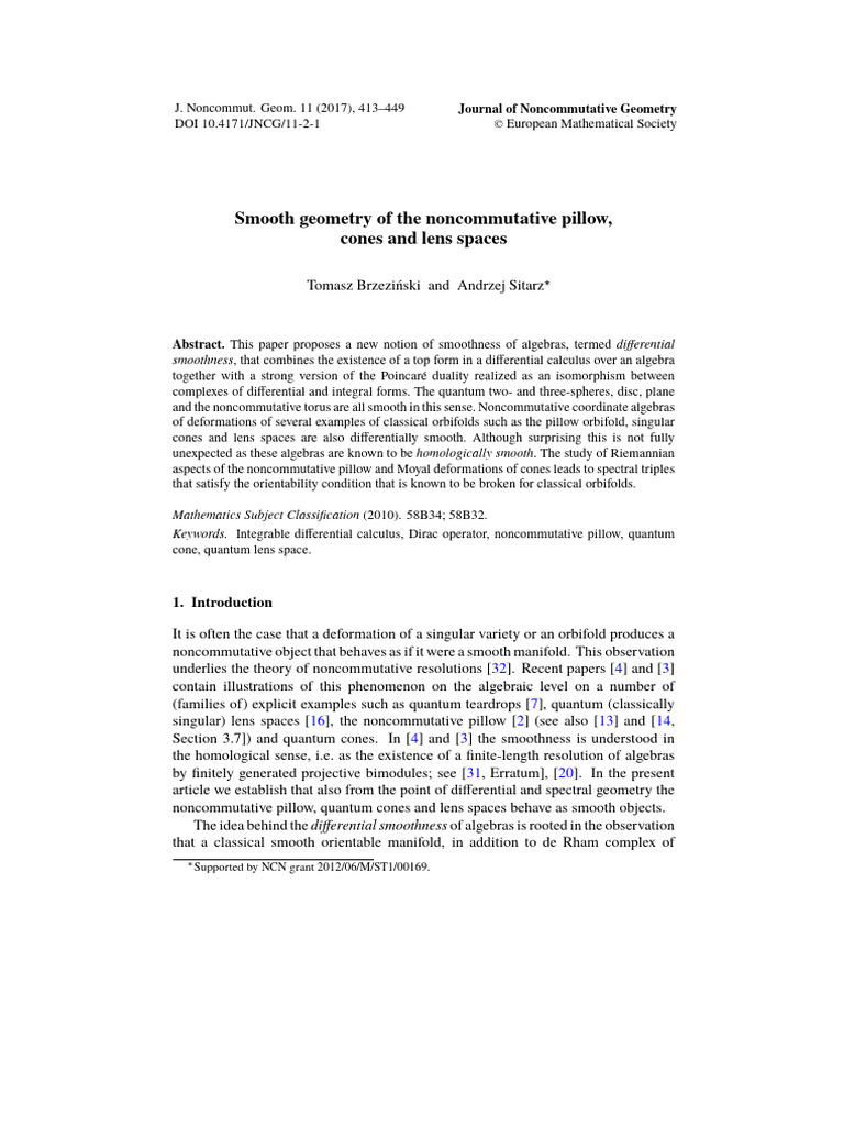 Smooth Geometry of The Noncommutative Pillow, Cones and Lens Spaces ...