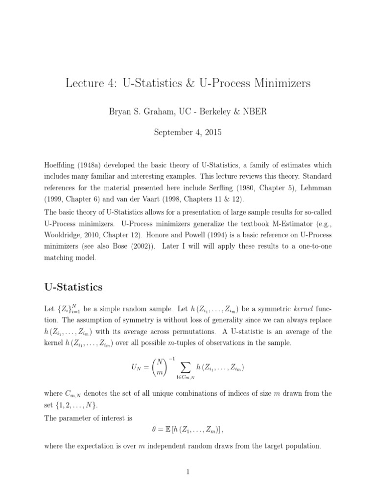 U-Statistics and Minimizers Explained | PDF | Statistical Theory ...