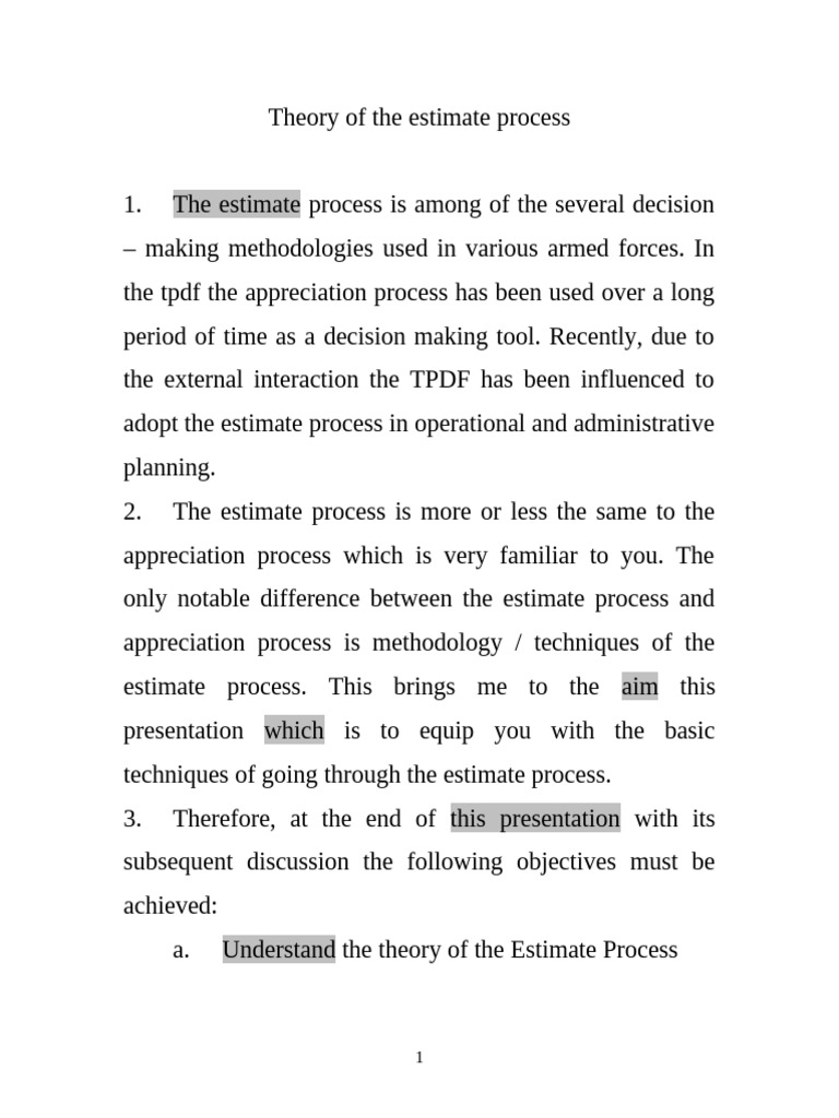 Theory of The Estimate Process | PDF | Decision Making | Air Supremacy