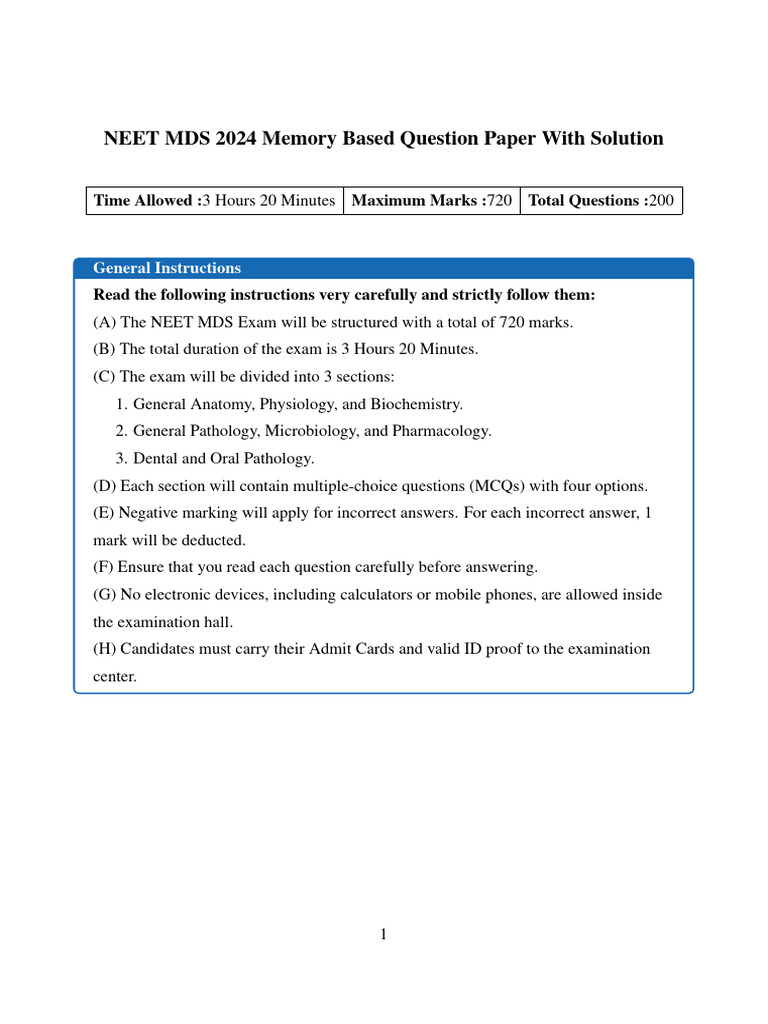 NEET MDS Tex 2 | PDF | Standard Error | Human Tooth