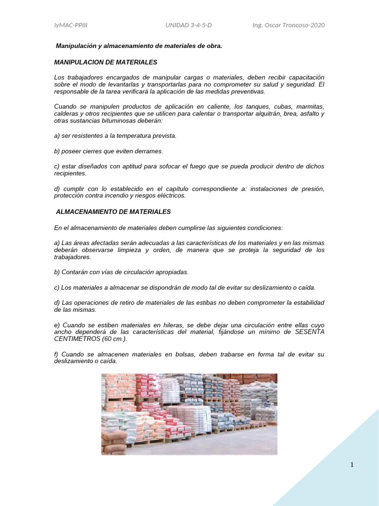 Manipulación y Almacenamiento Seguro de Materiales | PDF