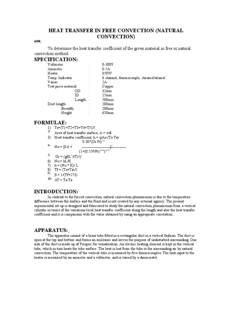 Heat Transfer Coefficient in Natural Convection | PDF