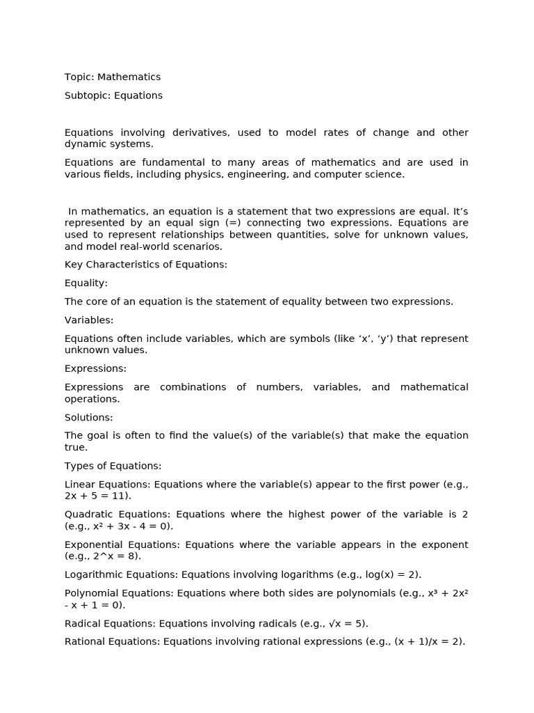 Mathematical Equations - 031231 | PDF