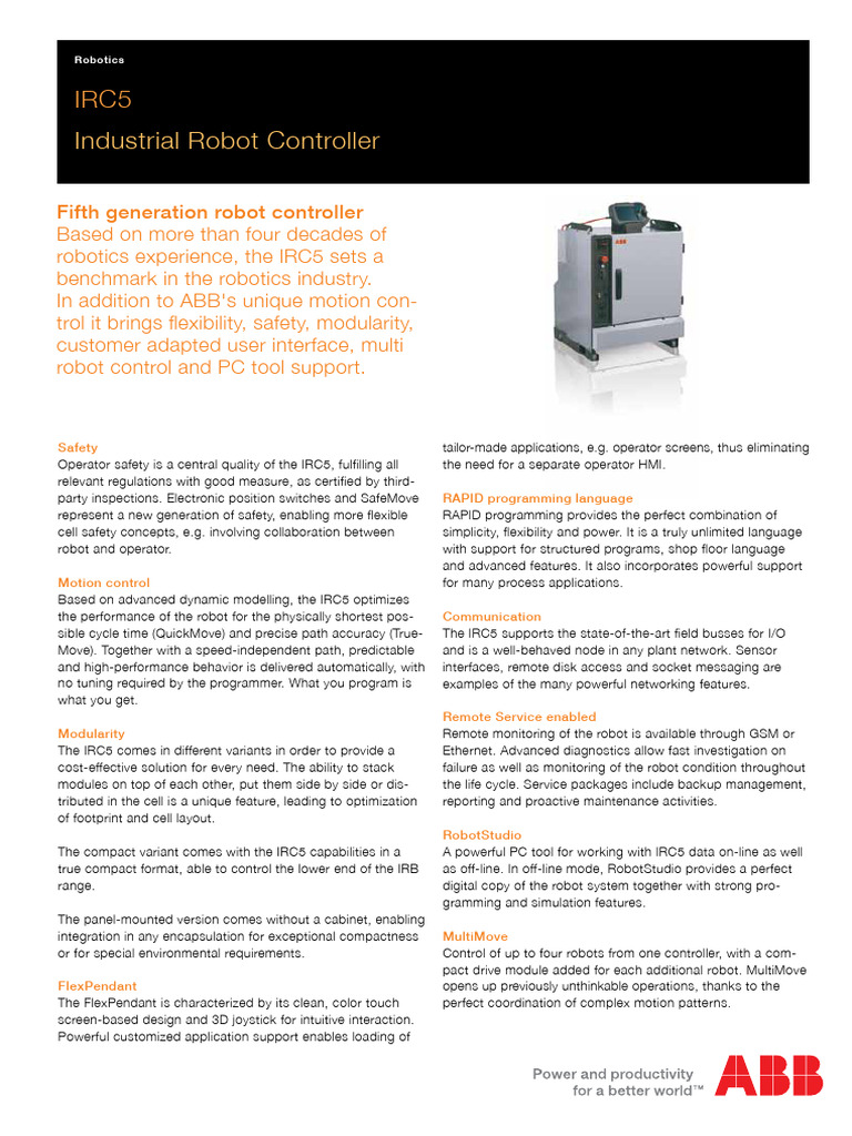 IRC5 Datasheet PR10258 EN - R13 | PDF | Robot | Robotics