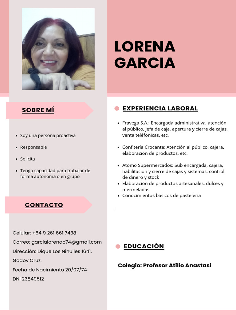 Curriculum CV de Estudiante Mujer Simple Rosa y Gris | PDF