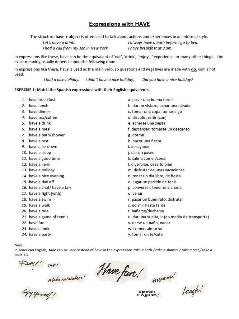 WS2 - Expressions With Have and Be | PDF | Meal | Eating Behaviors Of ...