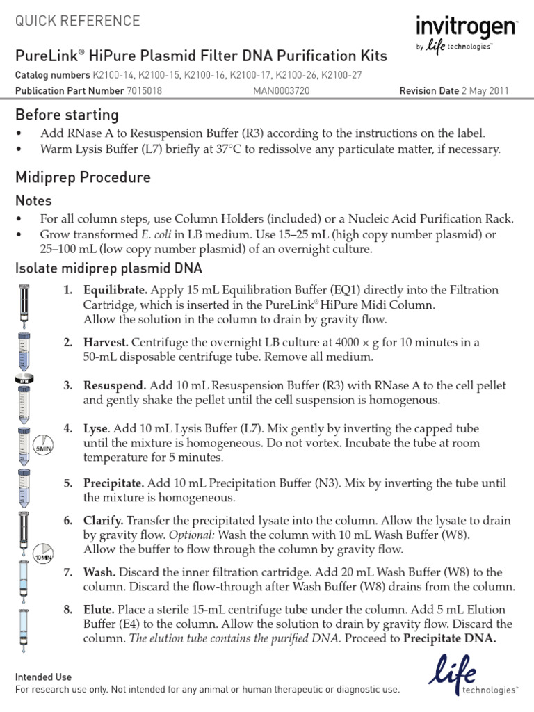 Maxiprep and Midiprep DNA Isolation Guide | PDF | Biochemistry | Chemistry