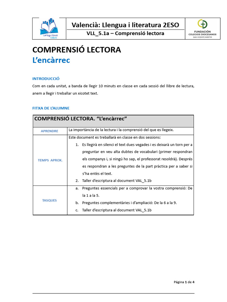 VLL - 5.1a Comprensió Lectora | PDF