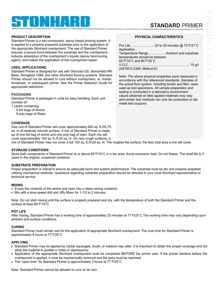 Stonhard Standard Primer Overview | PDF | Epoxy | Materials