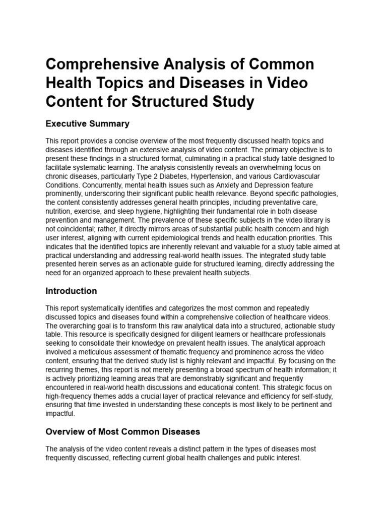 Medical Topics Study Table | PDF | Mental Disorder | Preventive Healthcare
