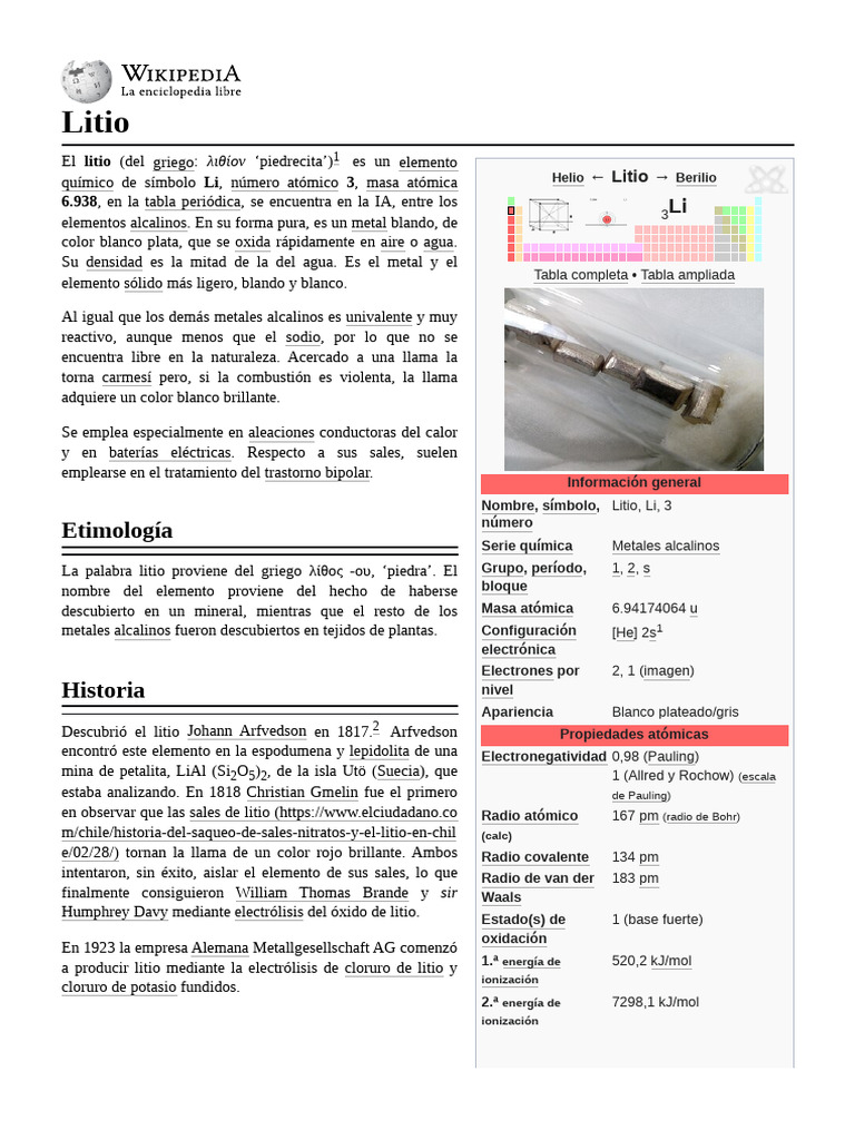 Propiedades y usos del litio | PDF | Litio | Sustancias químicas