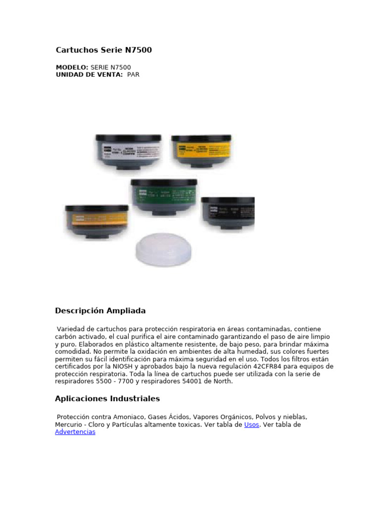 Cartuchos N7500 para Protección Respiratoria | PDF