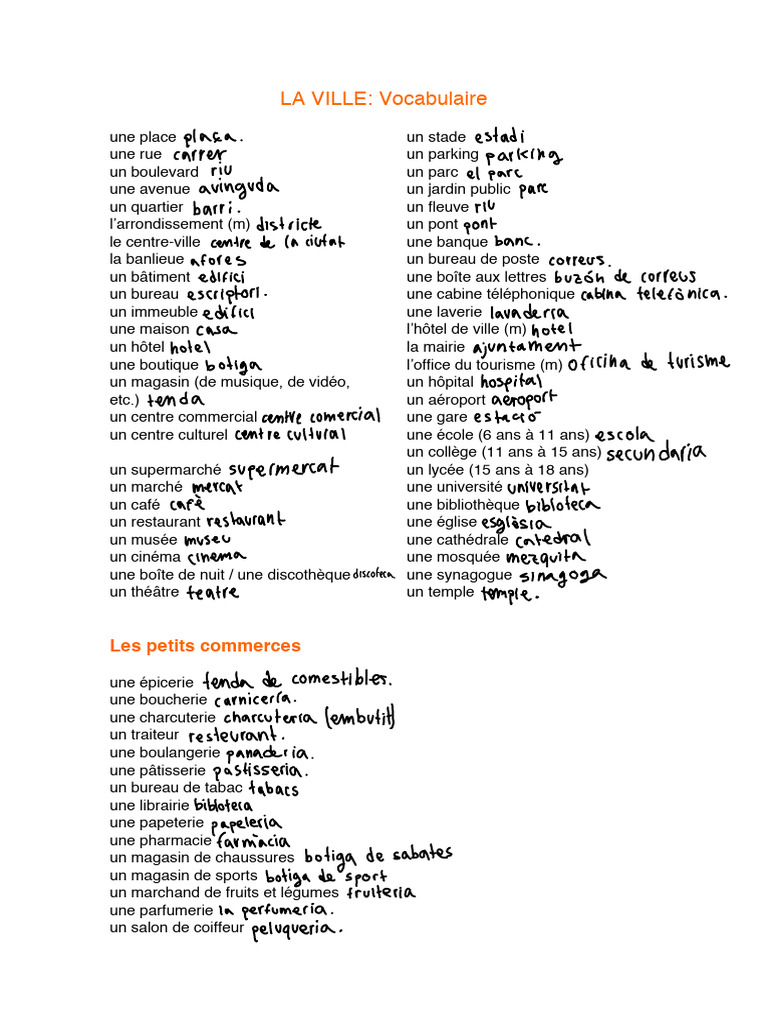 Vocabulaire de la Ville en PDF | PDF