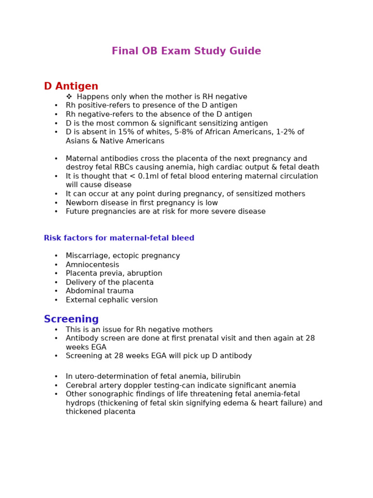 OB Exam Study Guide: Rh Factor & Infections | PDF | Hyperthyroidism ...