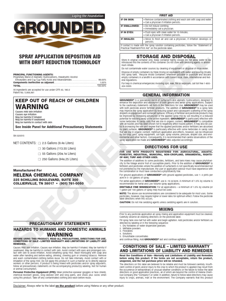 GROUNDED® Spray Application Aid | PDF | Pesticide | Herbicide