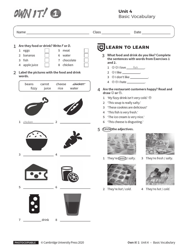 Food and Drink Vocabulary Worksheet | PDF | Foods | Cuisine