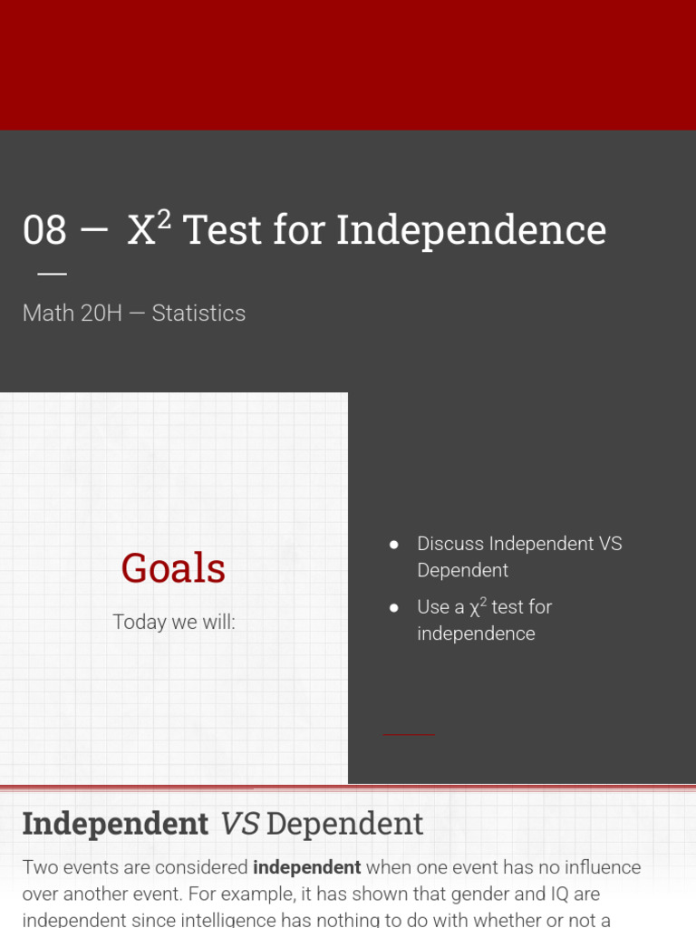 Math 20H - 08 - X Test of Independence | PDF | Evaluation Methods ...