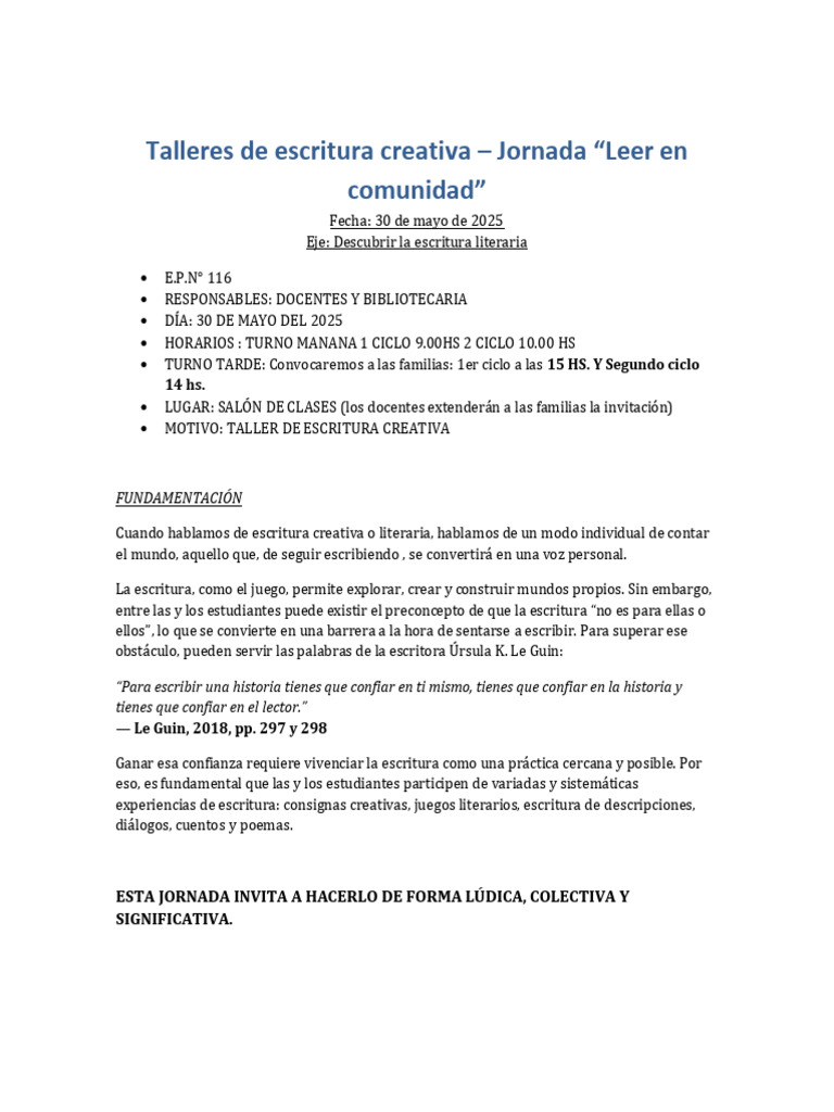 Talleres de Escritura Creativa 2025 | PDF | Escritura