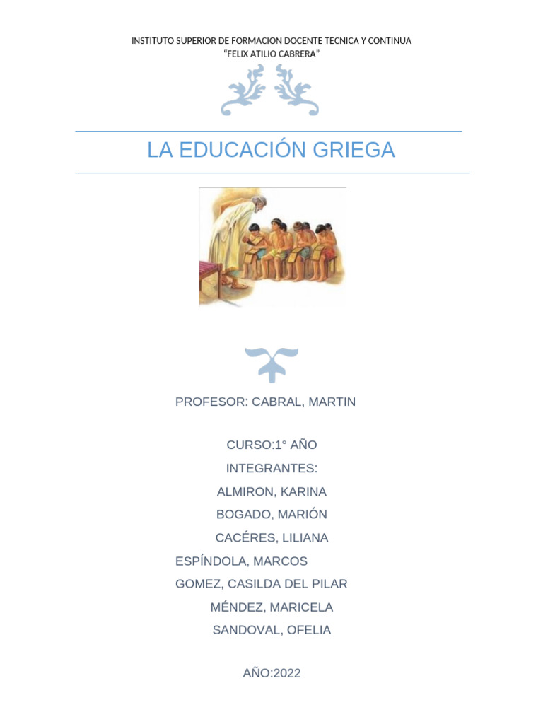 Historia de la Educación Griega | PDF | Esparta | Antigua Grecia