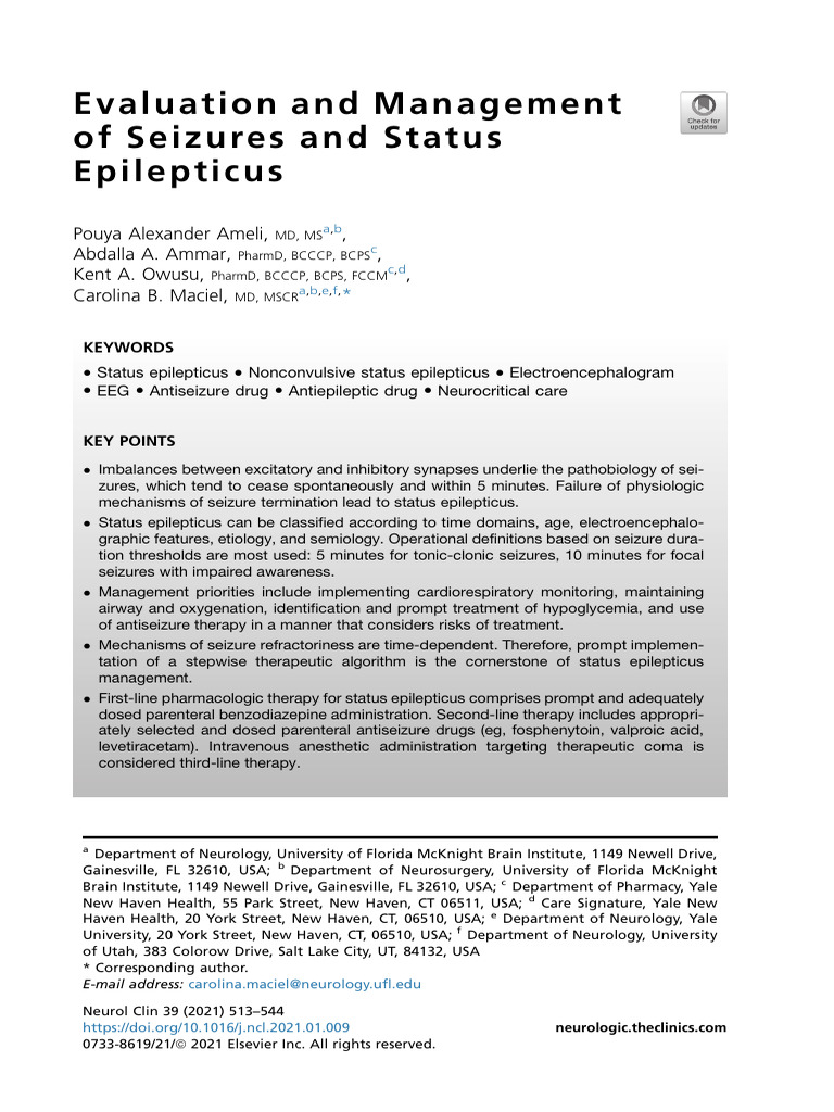 Evaluation and Management of Seizures and Status Epilepticus 2 | PDF ...