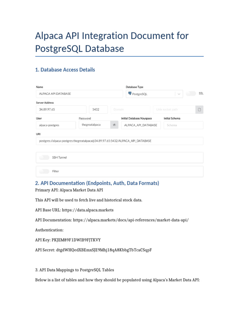 Alpaca API Integration for PostgreSQL | PDF