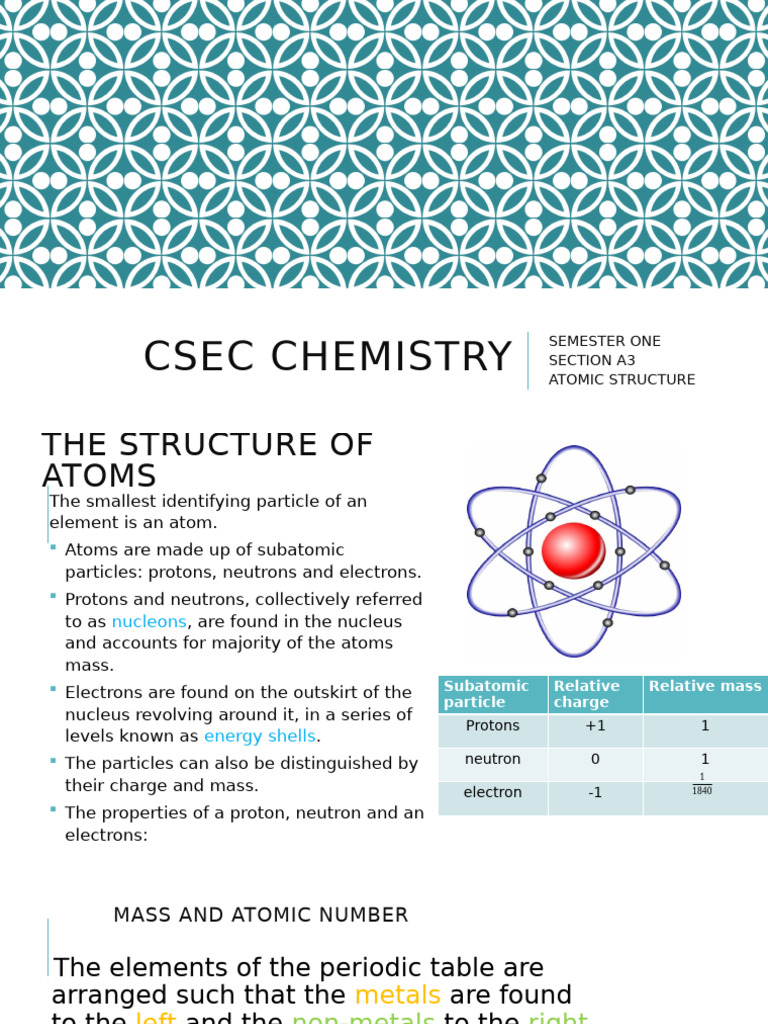 CSEC Chemistry: Atomic Structure Overview | PDF | Radioactive Decay ...