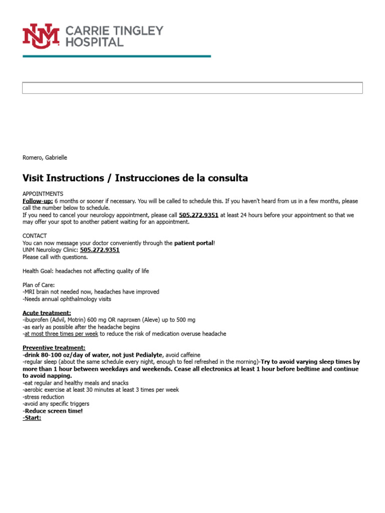 Visit Instructions-Patient 02-25-2025 | PDF | Medical Specialties ...