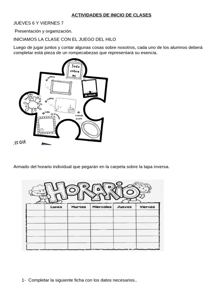 Actividades de Inicio de Clases 2023 | PDF