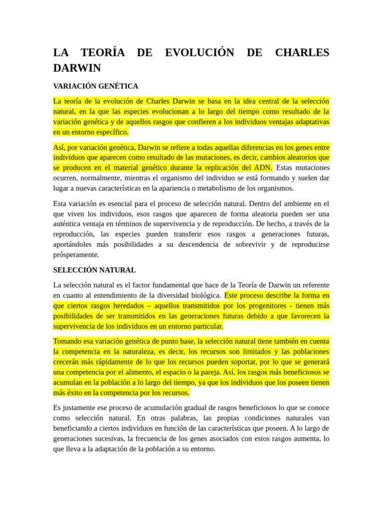 Evolución y selección natural de Darwin | PDF | Seleccion natural ...