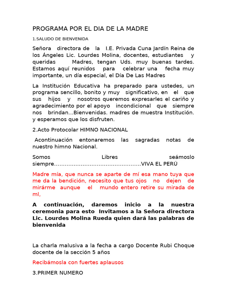 Programa Por El Dia de La Madre 2025 | PDF