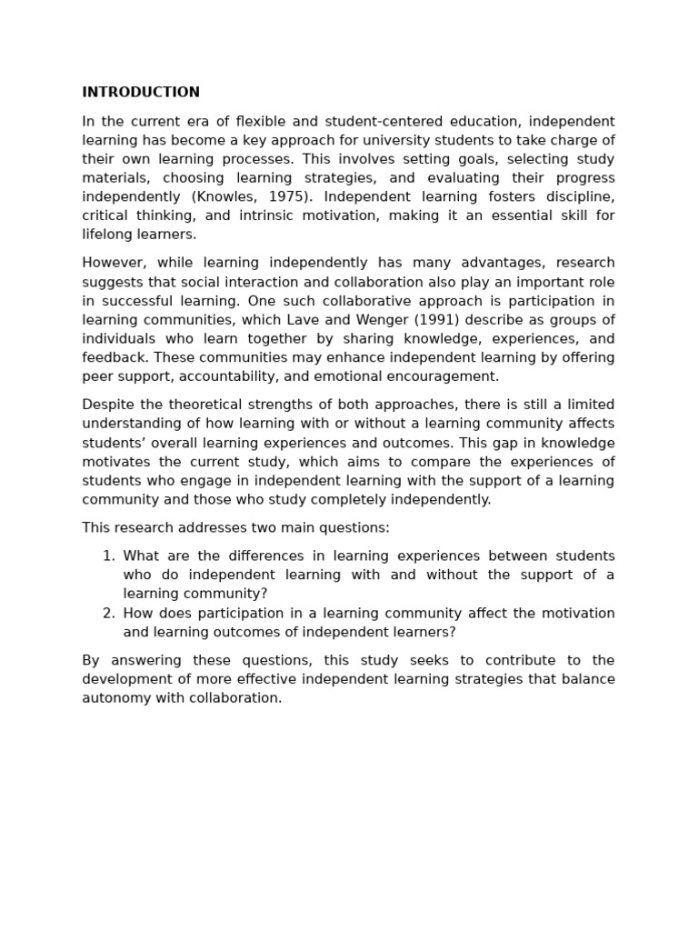 Impact of Learning Communities on Independent Study | PDF