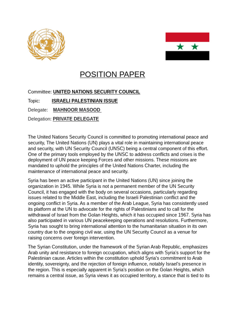 Position Paper Syria (Unsc) | PDF | Israeli Occupied Territories | Israel