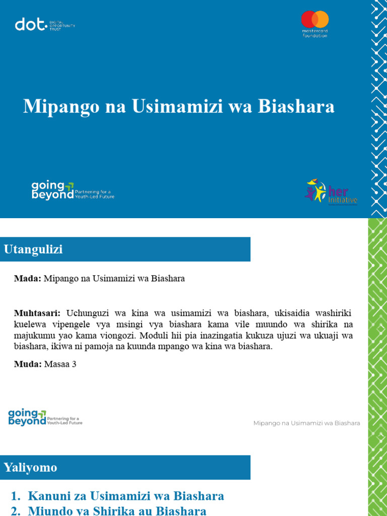 Mipango Na Usimamizi Wa Biashara | PDF