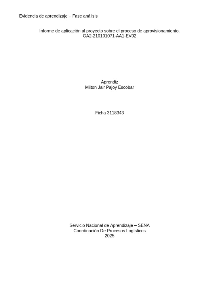 Informe de Aplicación Al Proyecto Sobre El Proceso de Aprovisionamiento ...