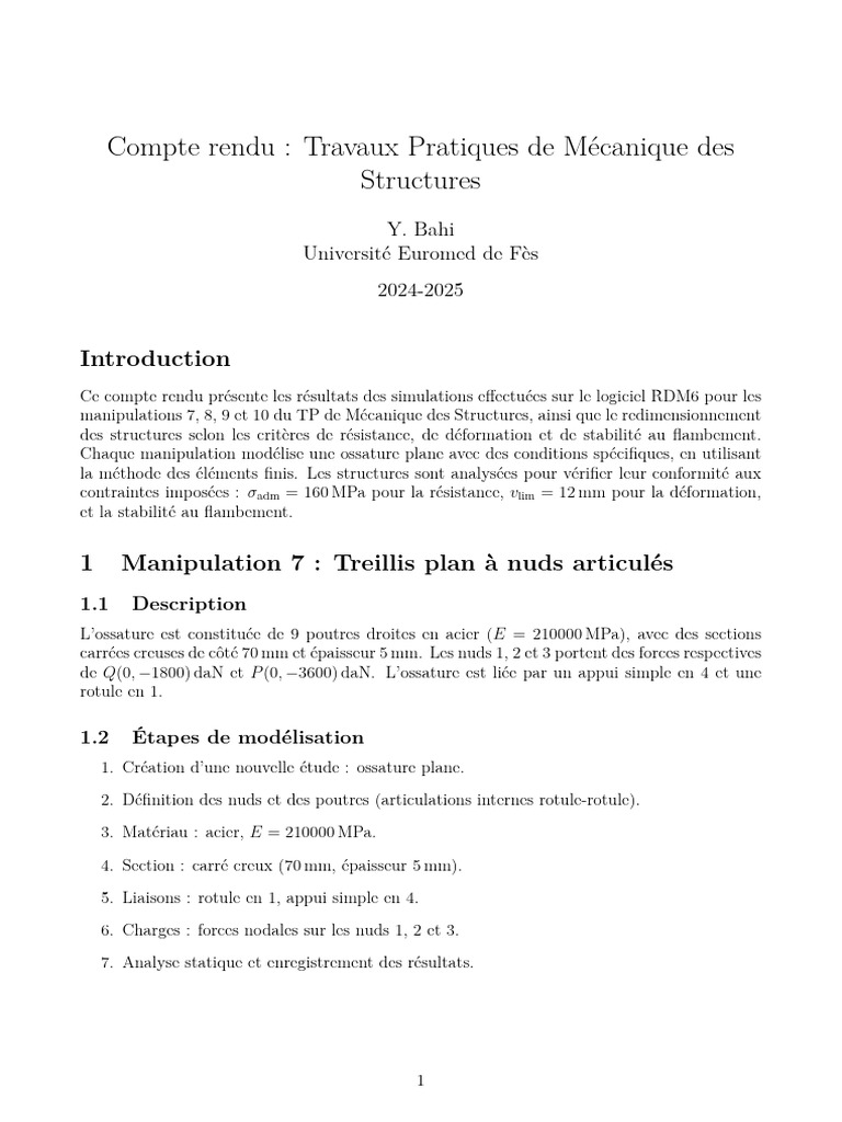 Analyse des Ossatures en Mécanique des Structures | PDF | Résistance ...