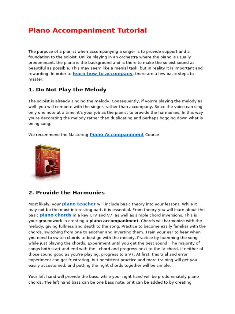 Piano Accompaniment Techniques Guide | PDF | Chord (Music) | Songs