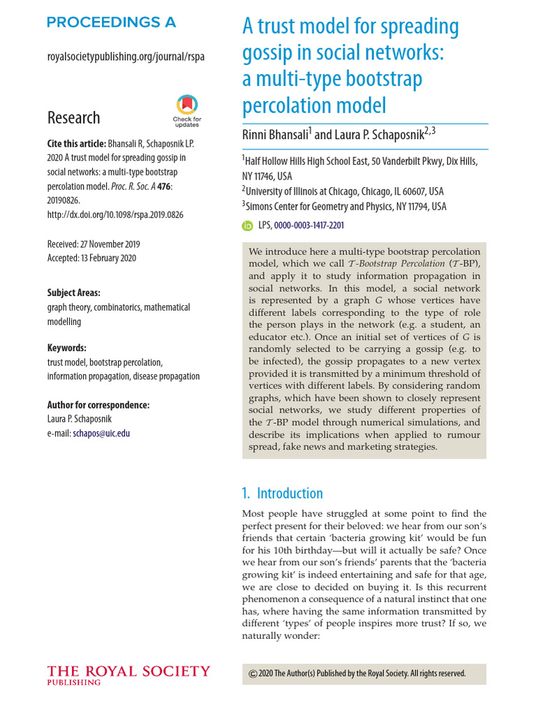 A Trust Model For Spreading Gossip in Social Networks | PDF | Vertex ...