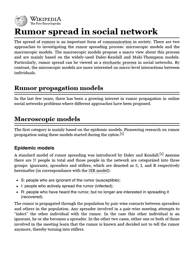 Rumor Spread in Social Network - Wikipedia | PDF | Applied Mathematics