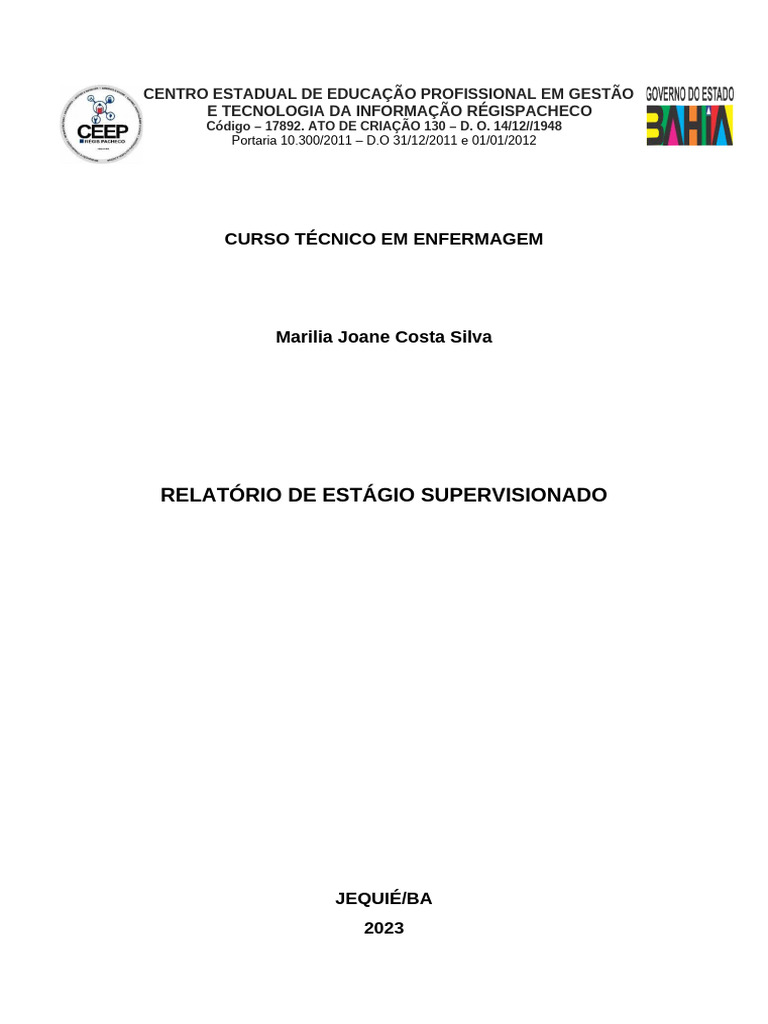 Relatório de Estágio em Enfermagem 2023 | PDF | Enfermagem | Estágio