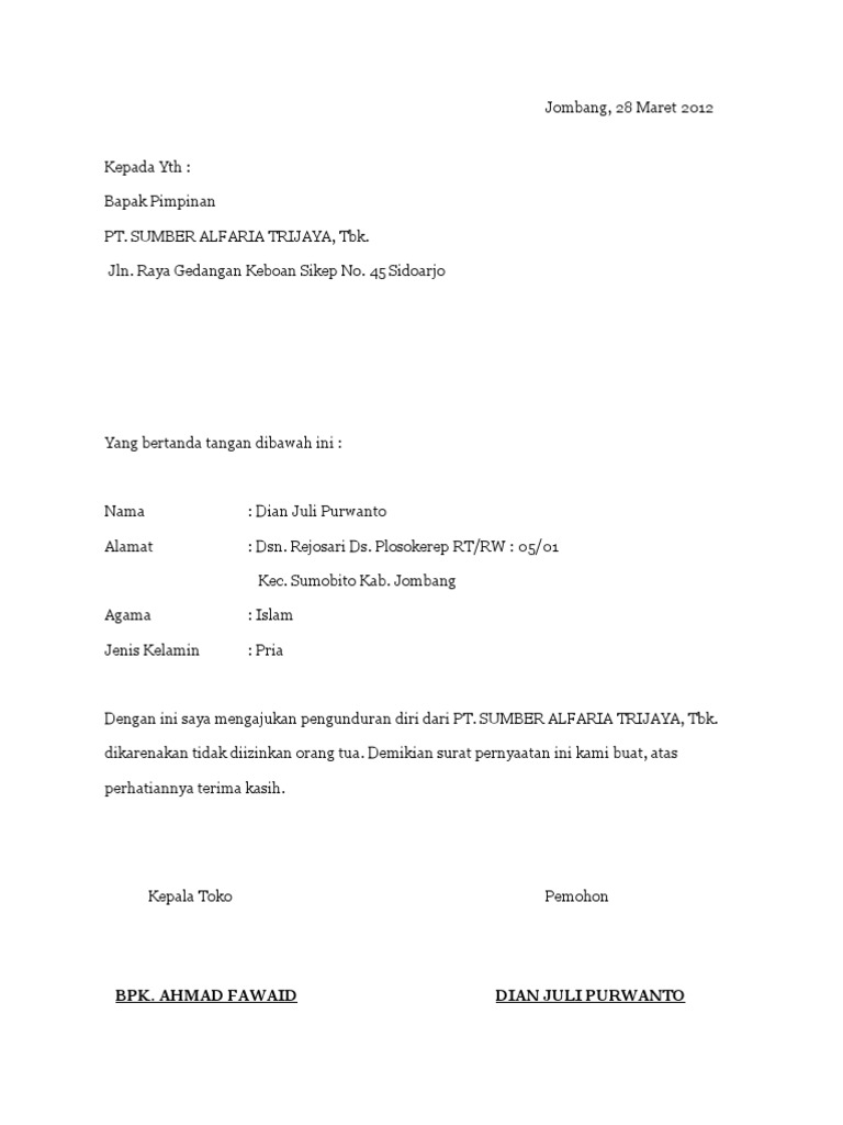 Surat Pengunduran Diri