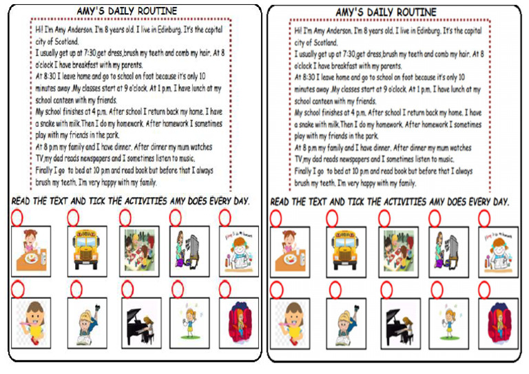 Amy's Daily Routine | PDF