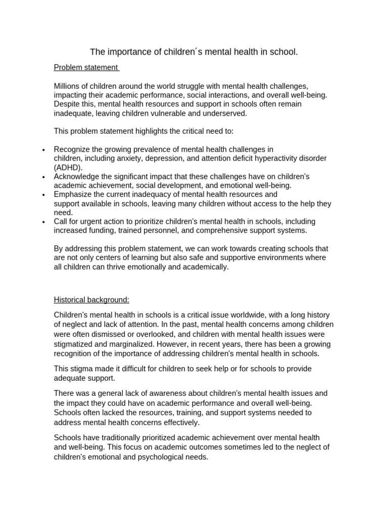 The Importance of Children S Mental Health in School | PDF | Mental ...