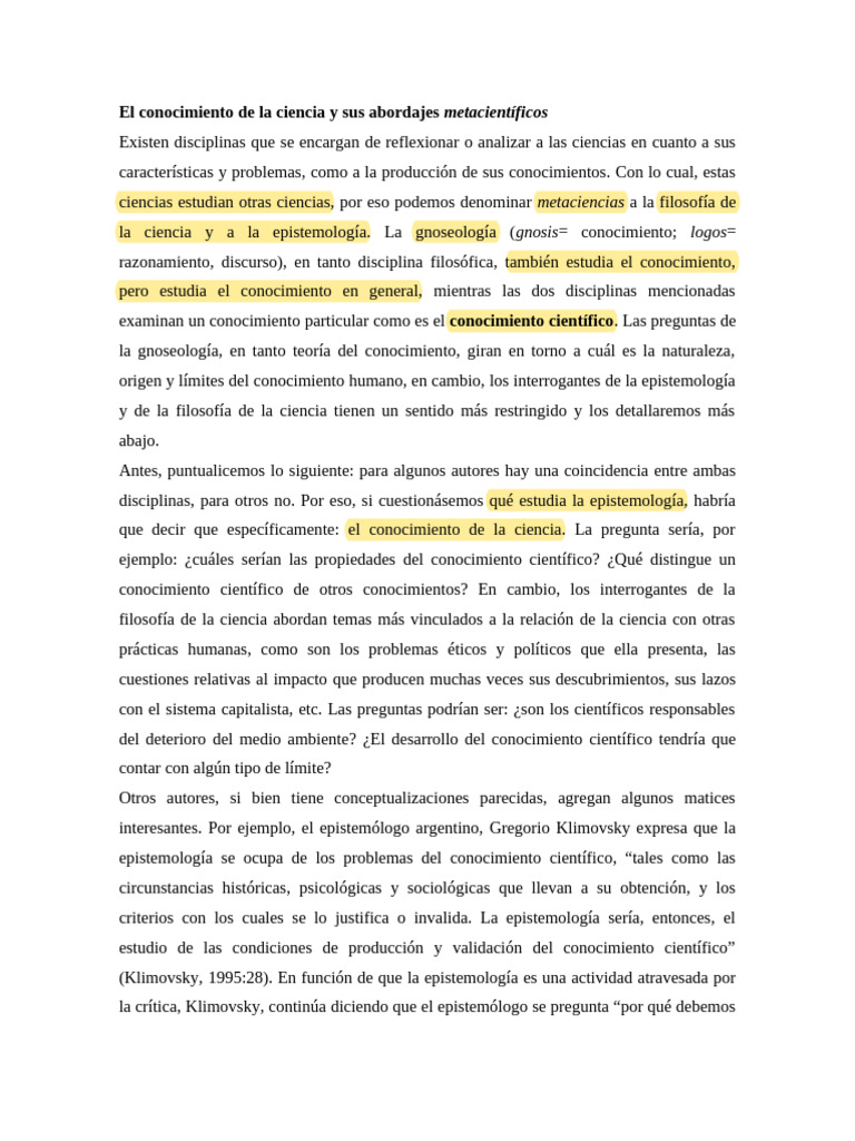 El Conocimiento de La Ciencia y Sus Abordajes Metacientíficos | PDF ...