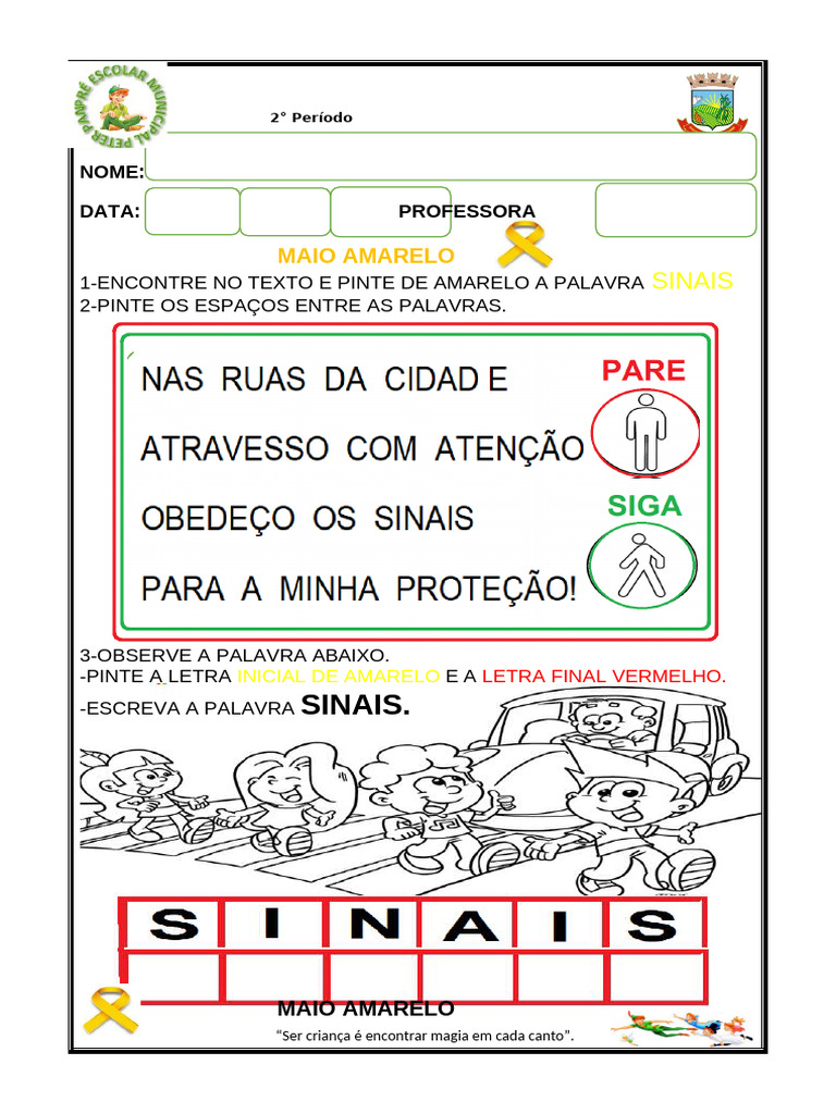 Atividades Maio Amarelo para Pré-Escolar | PDF | Semáforo